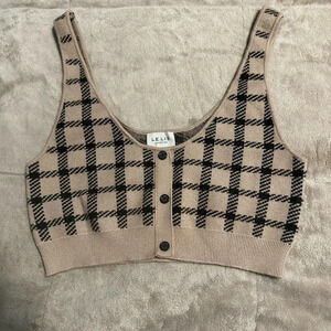 Le Lis Tan and Black Plaid Tank Top